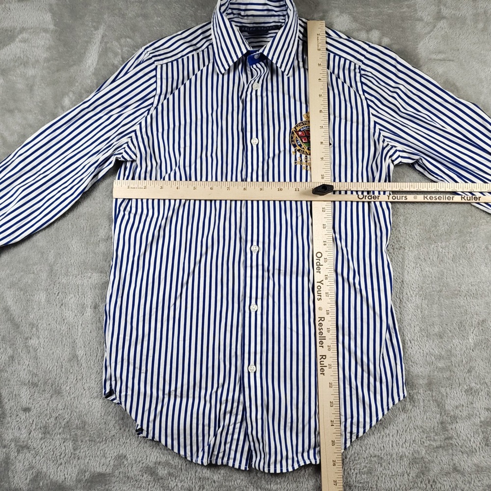 Ralph Lauren Shirt Womens 8 Blue White Striped Yachting Crest Button Up Nautical - Picture 3 of 16